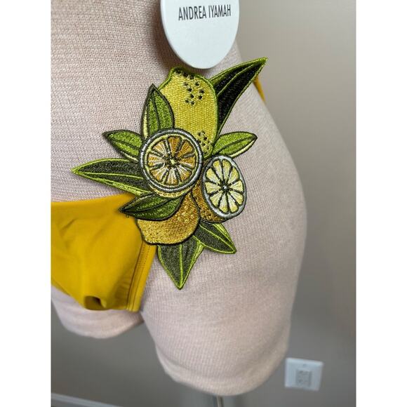 Andrea lyamah Mona Lemon Floral Embroidered Yellow Bikini Swim Set Size XL - Picture 9 of 13